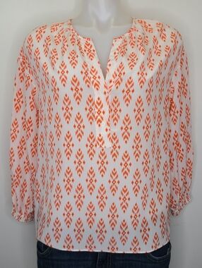 Joie Dimna 100% Silk Ikat Print Blouse Top White Orange